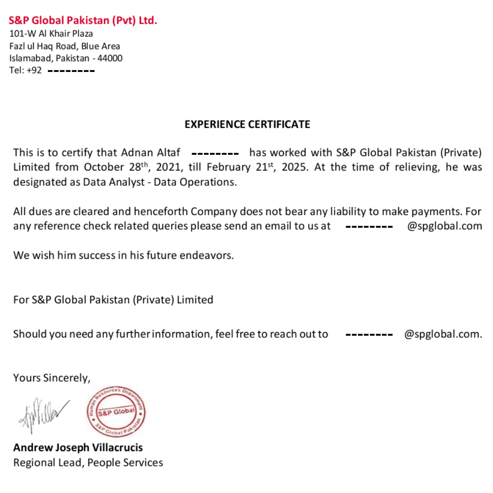 Experience Certificate